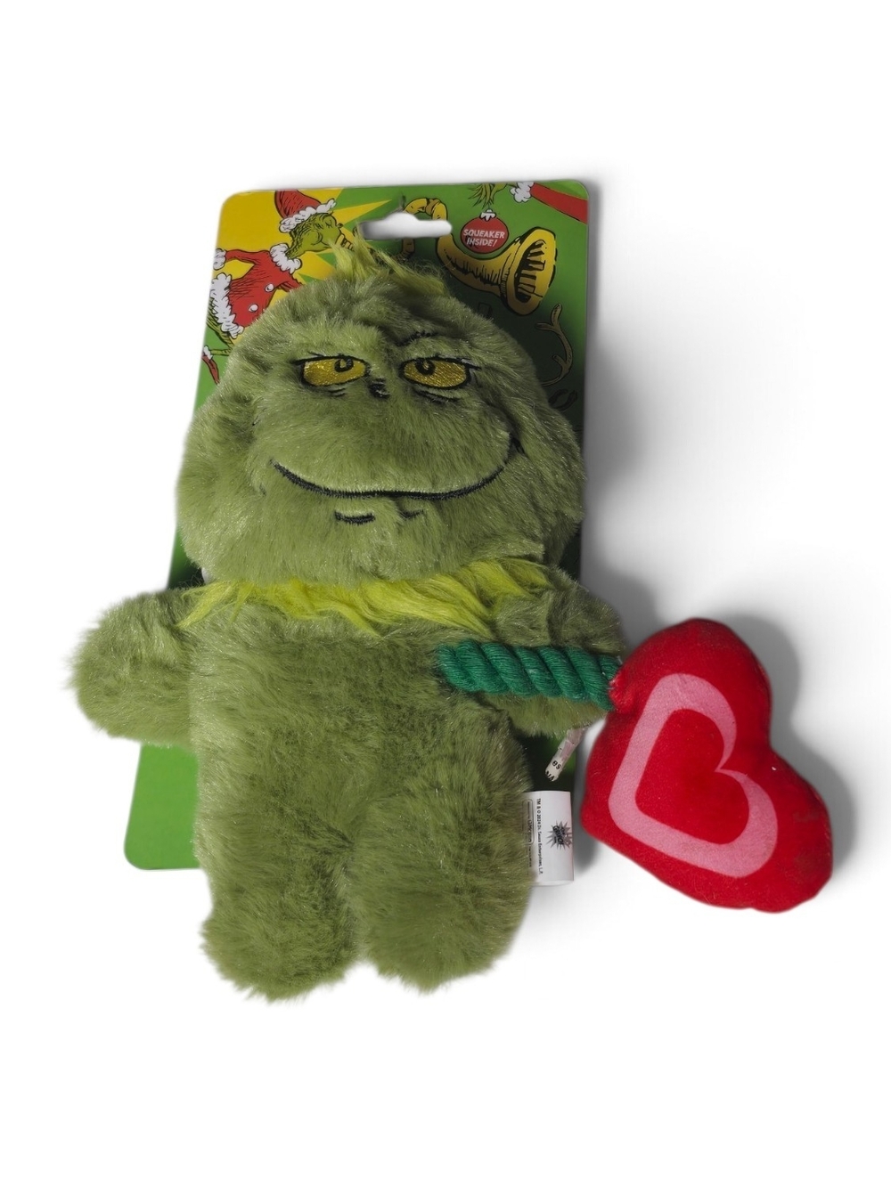 Dr. Seuss The Grinch Plush & Rope Squeaker Dog Toy Heart Holiday Pet Toy Nwt